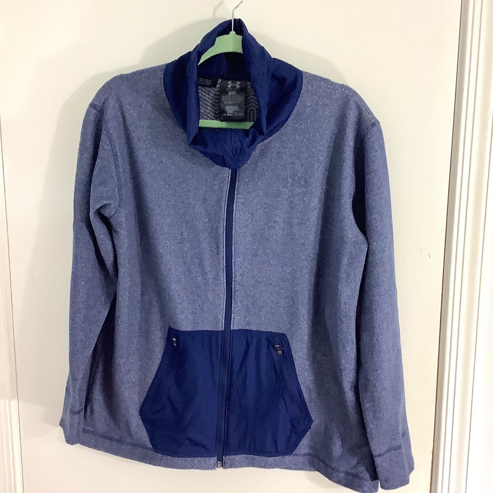 UNDER ARMOR MEN SIZE MEDIUM COLD GEAR LOOSE FLEECE ZIP JACKET HEATHER BLUE